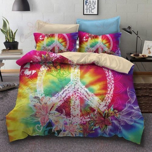 Hippie 4pcs Premium Bedding Set -Hot pink psychedelic 90s nostalgia hippie bedding retro duvet cover set