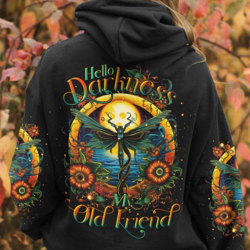 HIPPIE HELLO DARKNESS MY OLD FRIEND DRAGONFLY Premium Microfleece Hoodie