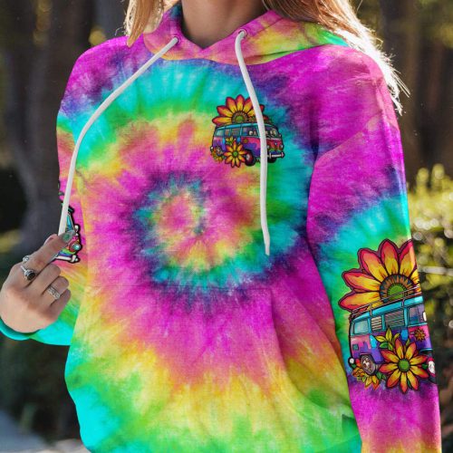 HIPPIE ON A DARK DESERT HIGHWAY TIE DYE Premium Microfleece Hoodie