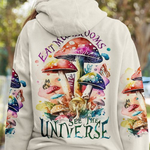 HIPPIE EAT MUSHROOMS SEE THE UNIVERSE Premium Microfleece Hoodie