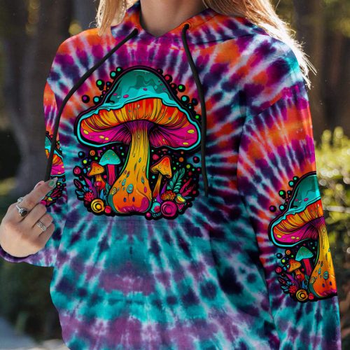 HIPPIE EAT MUSHROOMS SEE THE UNIVERSE TIE DYE Premium Microfleece Hoodie