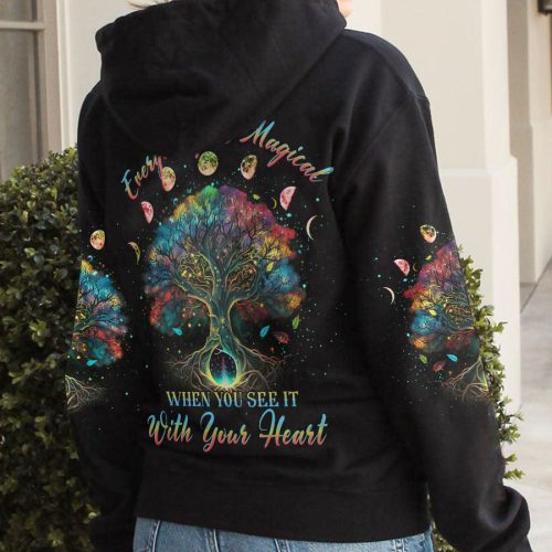 HIPPIE  EVERYTHING IS MAGICAL WHEN YOU SEE IT TREE OF LIFE MOON Premium Microfleece Hoodie