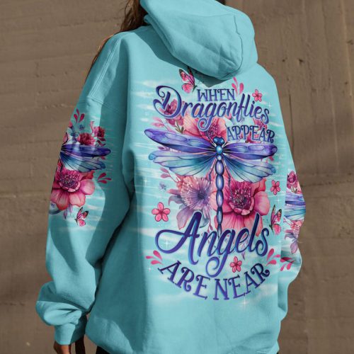 HIPPIE WHEN DRAGONFLIES APPEAR ANGELS ARE NEAR  Premium Microfleece Hoodie