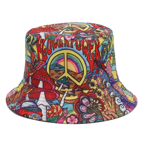 Hippie Bucket Hat for Men Women,Packable Reversible Printed Sun Hats